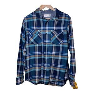 Retrofit Mens Plaid Flannel Shirt Blue Medium Long Sleeve Button Down